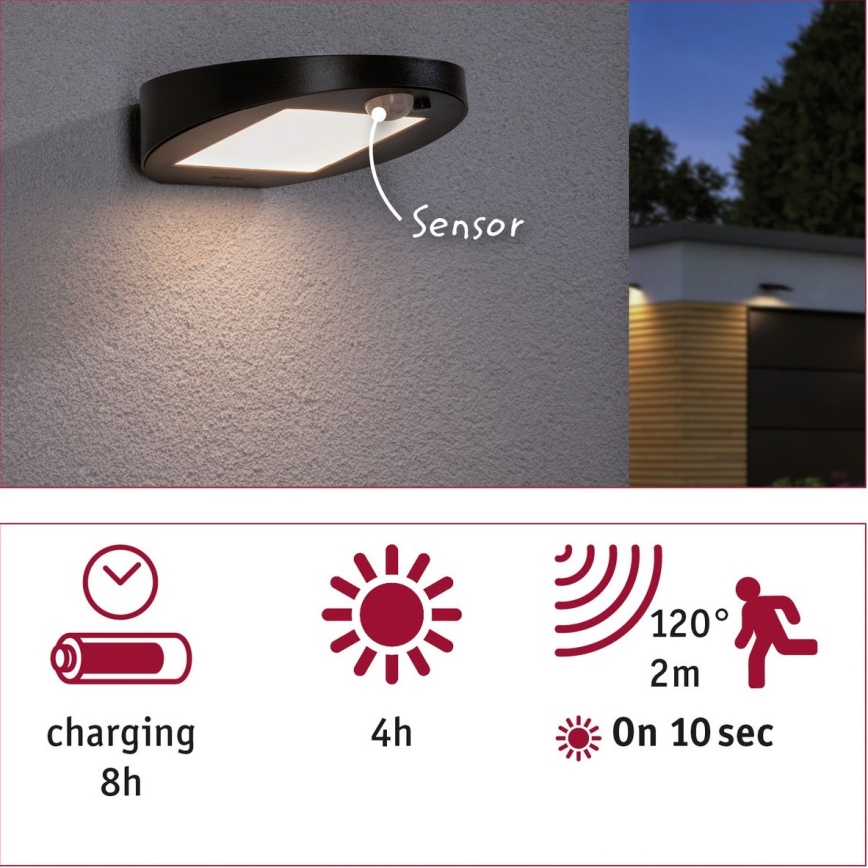 Paulmann 94246 - LED/1,2W IP44 Utomhus sollampa med sensor RYSE 3,7V