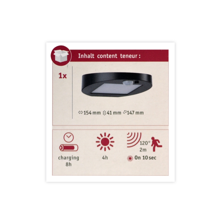 Paulmann 94246 - LED/1,2W IP44 Utomhus sollampa med sensor RYSE 3,7V