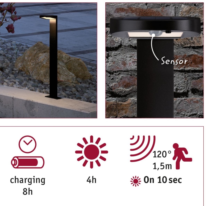 Paulmann 94249 - LED/1,2W IP44 Utomhus sollampa med sensor RYSE 3,7V
