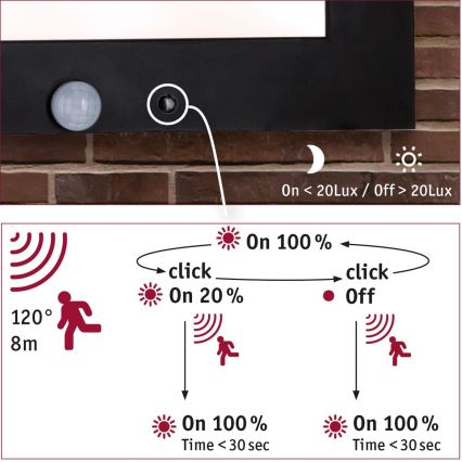 Paulmann 94257_1 - LED/19W IP44 Taklampa för utomhusbruk med sensor 230V