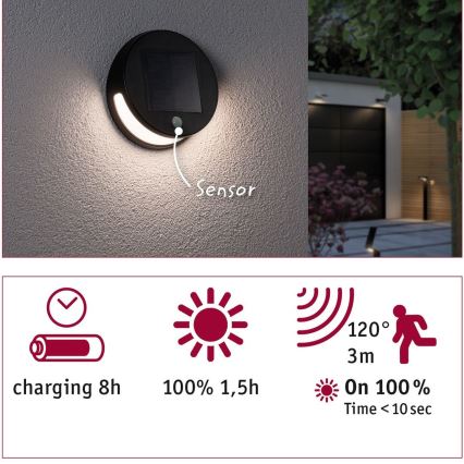 Paulmann 94265 - LED/3W IP44 Utomhus sollampa med sensor HELENA 3,7V