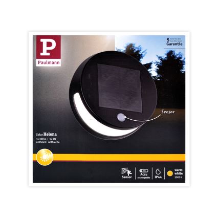 Paulmann 94265 - LED/3W IP44 Utomhus sollampa med sensor HELENA 3,7V