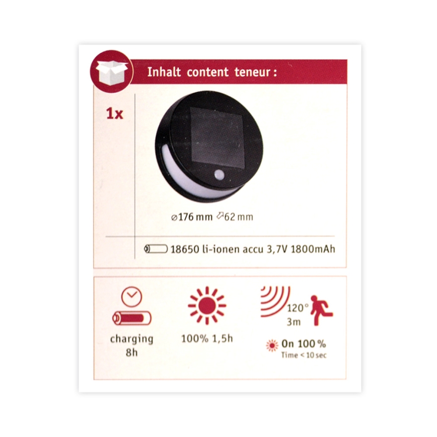 Paulmann 94265 - LED/3W IP44 Utomhus sollampa med sensor HELENA 3,7V