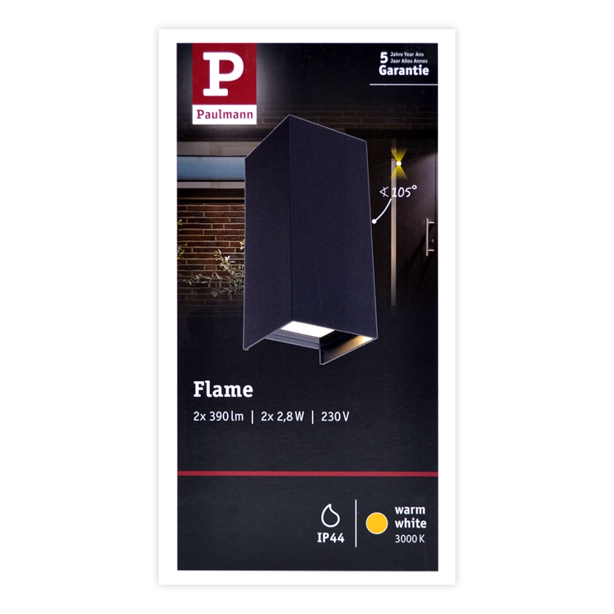 Paulmann 94326 - 2xLED/2,8W IP44 Utomhus Väggbelysning FLAME 230V
