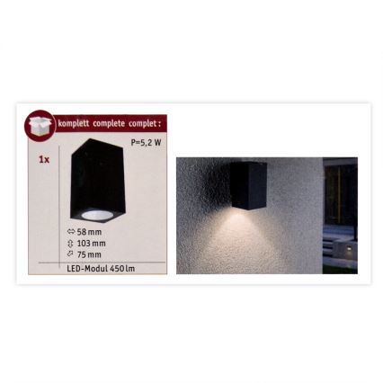 Paulmann 94327 - LED/3,8W IP44 Utomhus Väggbelysning FLAME 230V antracit