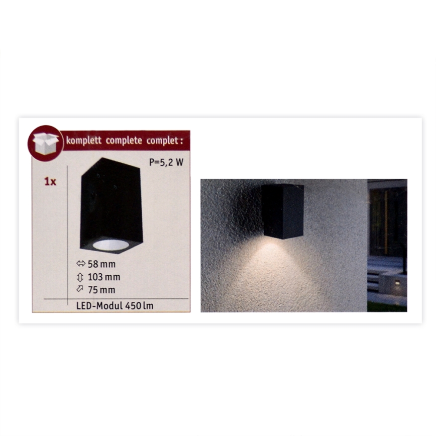Paulmann 94327 - LED/3,8W IP44 Utomhus Väggbelysning FLAME 230V antracit