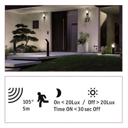 Paulmann 94403 - LED/10W IP44 Lampa med sensor för utomhusbruk ADYA 230V