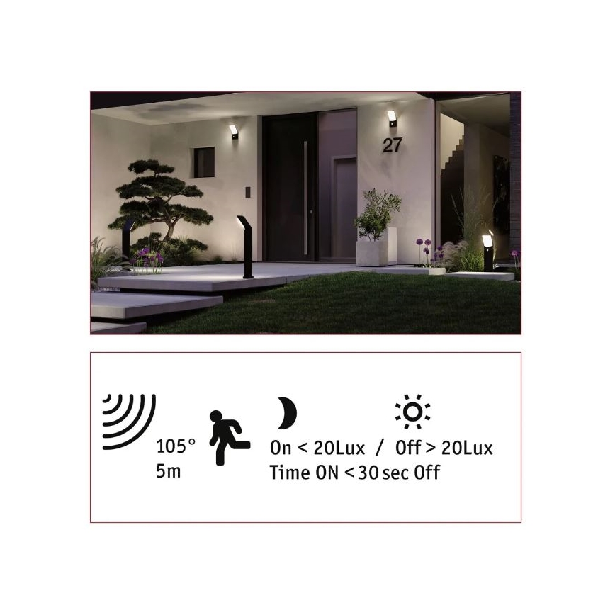 Paulmann 94403 - LED/10W IP44 Lampa med sensor för utomhusbruk ADYA 230V