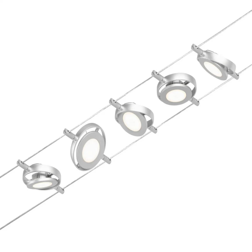 Paulmann 94414 - KIT 5xLED/4,5W Spotlight för system med snöre ROUNDMAC 230V skinande krom
