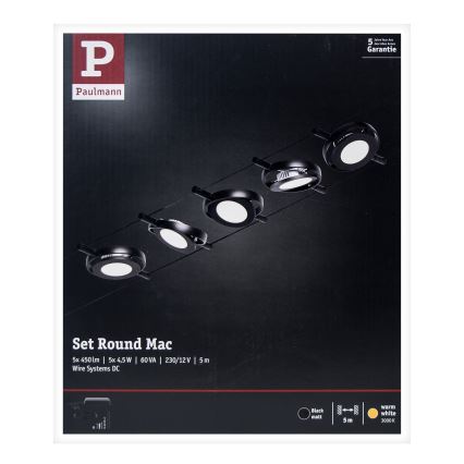 Paulmann 94418 - KIT 5xLED/4,5W Spotlight för system med snöre ROUNDMAC 230V svart