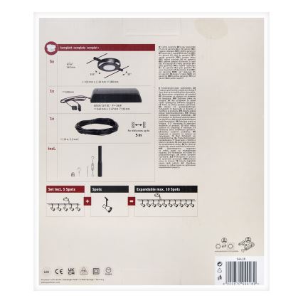 Paulmann 94418 - KIT 5xLED/4,5W Spotlight för system med snöre ROUNDMAC 230V svart