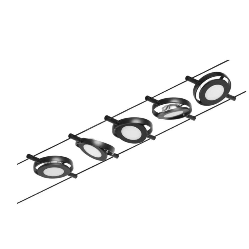 Paulmann 94418 - KIT 5xLED/4,5W Spotlight för system med snöre ROUNDMAC 230V svart