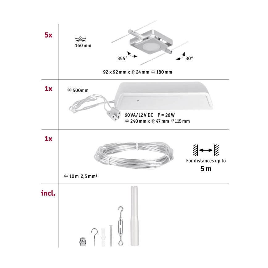 Paulmann 94420 - KIT 5xLED/4,5W Spotlight för skensystem MAC 230V matt krom