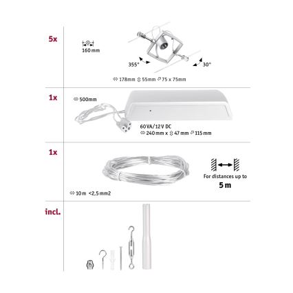 Paulmann 94430 - KIT 5xGU5,3/10W Spotlight för skensystem MAC 230V matt krom