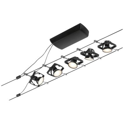Paulmann 94434 - KIT 5xGU5,3/10W Spotlight för system med snöre MAC 230V svart