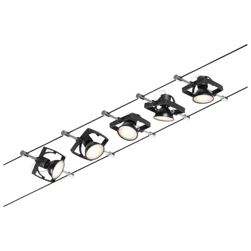 Paulmann 94434 - KIT 5xGU5,3/10W Spotlight för system med snöre MAC 230V svart