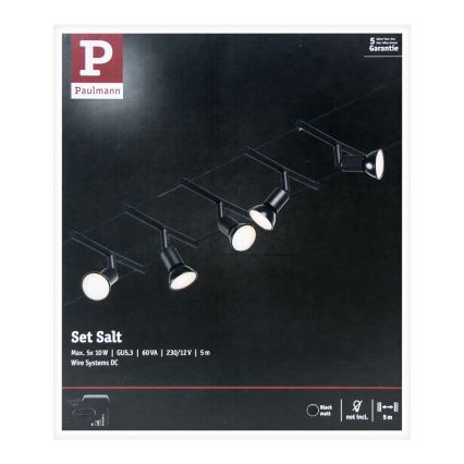 Paulmann 94446 - KIT 5xGU5,3/10W Spotlight för system med snöre SALT 230V svart