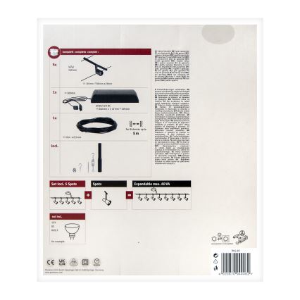 Paulmann 94446 - KIT 5xGU5,3/10W Spotlight för system med snöre SALT 230V svart