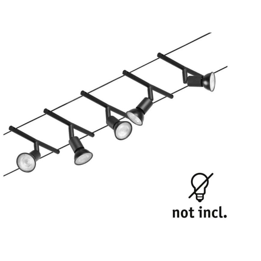 Paulmann 94446 - KIT 5xGU5,3/10W Spotlight för system med snöre SALT 230V svart