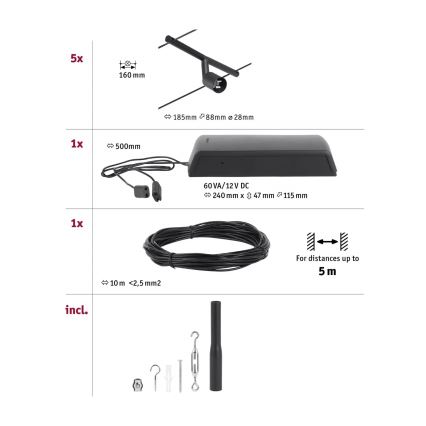 Paulmann 94446 - KIT 5xGU5,3/10W Spotlight för system med snöre SALT 230V svart