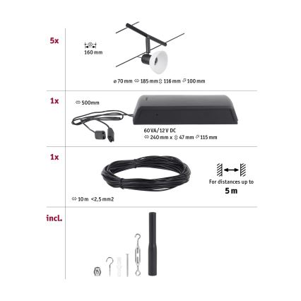 Paulmann 94450 - KIT 5xGU5,3/10W Spotlight för skensystem SHEELA 230V svart
