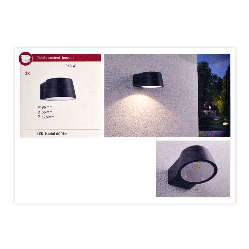 Paulmann 94452 - LED/6W IP44 Utomhus Väggbelysning CAPEA 230V