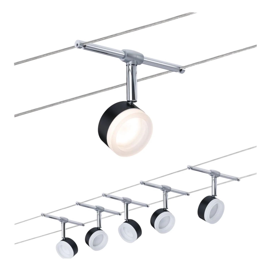 Paulmann 94457 - Set med 5xLED/4W spotlights för vajersystemet CLEAR 230V, svart/blank krom