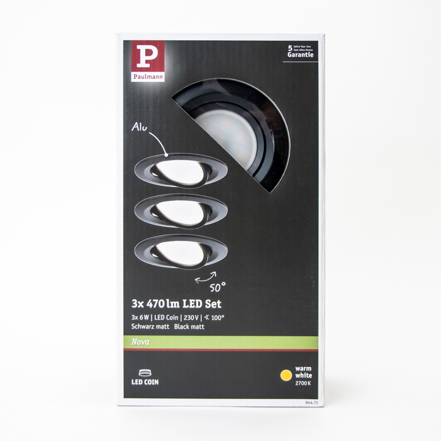 Paulmann 94471 - KIT 3xLED/6W IP23 Badrum infälld lampa NOVA 230V