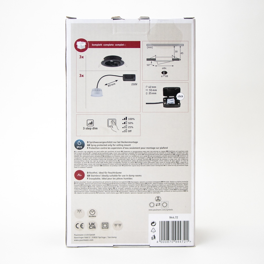 Paulmann 94472 - KIT 3xLED/6W IP23 Ljusreglerad bathroom upphängd taklampa NOVA 230V