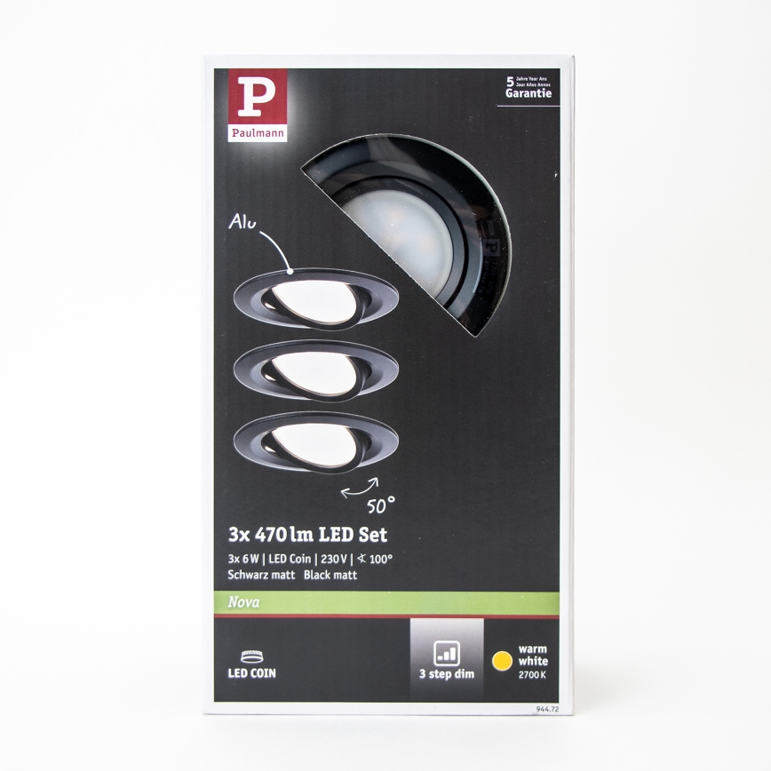 Paulmann 94472 - KIT 3xLED/6W IP23 Ljusreglerad bathroom upphängd taklampa NOVA 230V