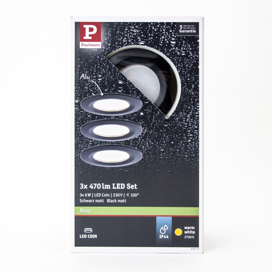 Paulmann 94473 - KIT 3xLED/6W IP44 Badrum infälld lampa NOVA 230V