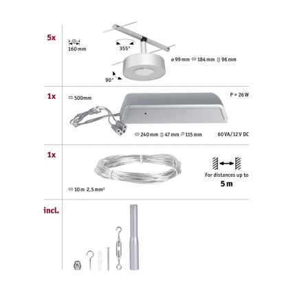 Paulmann 94475 - KIT 5xLED/5W Spotlight för skensystem CIRCLE 230V matt krom
