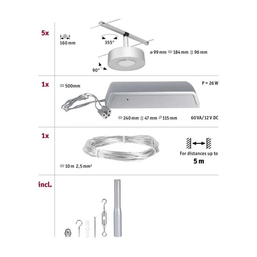 Paulmann 94475 - KIT 5xLED/5W Spotlight för skensystem CIRCLE 230V matt krom