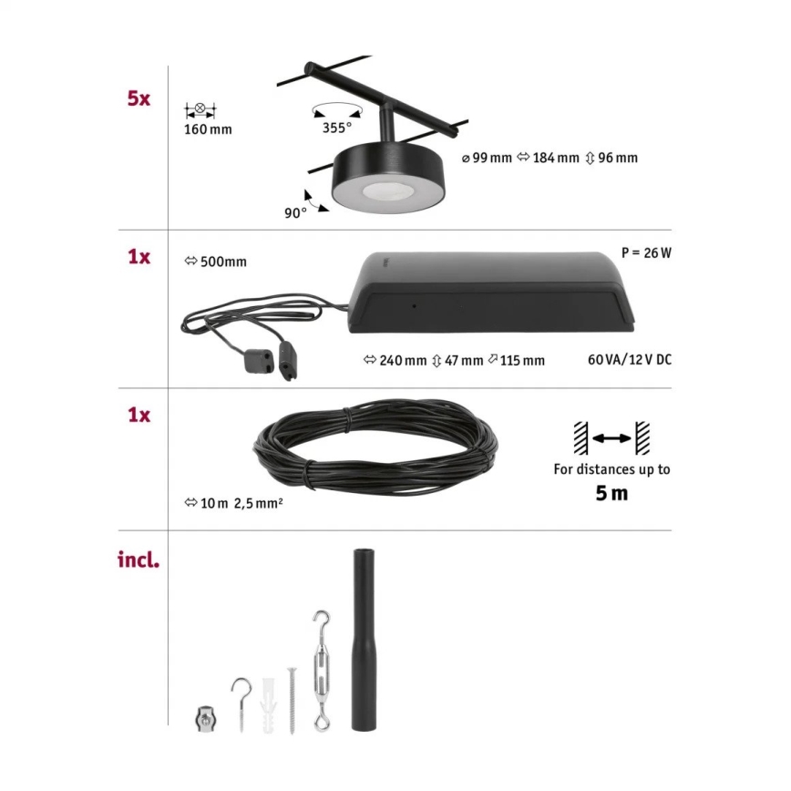 Paulmann 94479 - KIT 5xLED/5W Spotlight för skensystem CIRCLE 230V svart