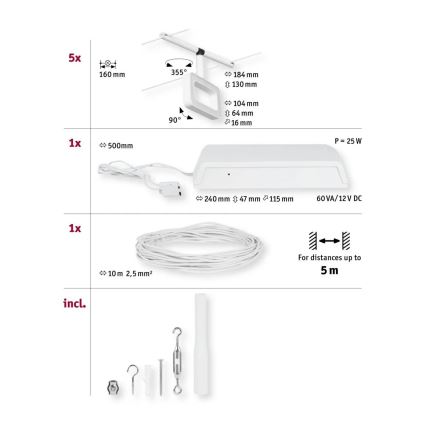 Paulmann 94483 - KIT 5xLED/4,8W Spotlight för skensystem FRAME 230V vit