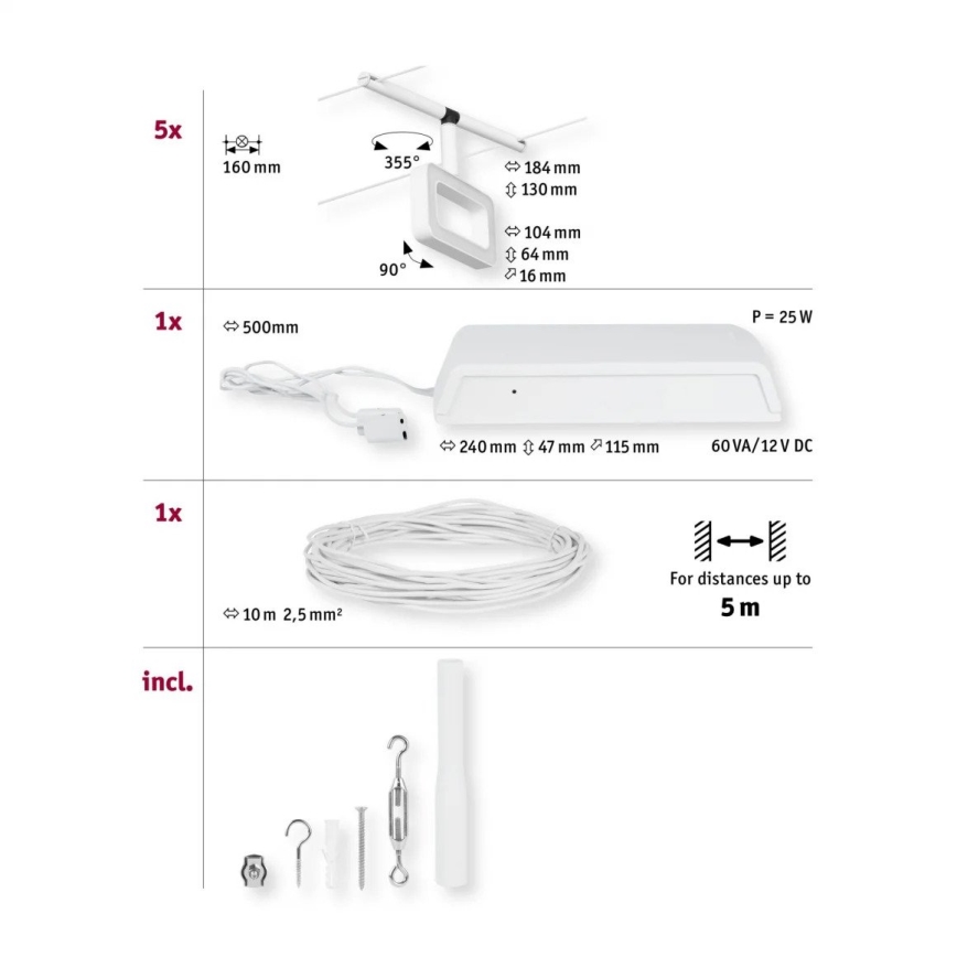 Paulmann 94483 - KIT 5xLED/4,8W Spotlight för skensystem FRAME 230V vit