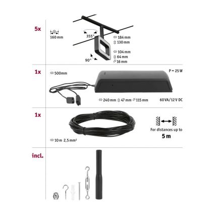 Paulmann 94485 - KIT 5xLED/4,8W Spotlight för skensystem FRAME 230V svart