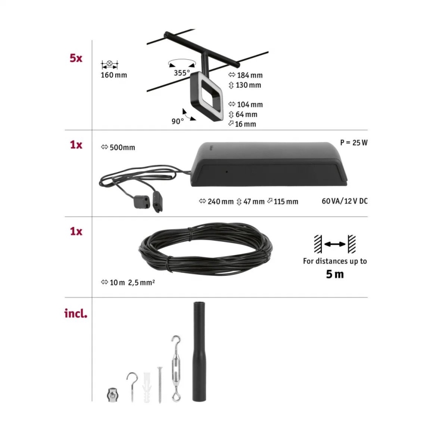 Paulmann 94485 - KIT 5xLED/4,8W Spotlight för skensystem FRAME 230V svart