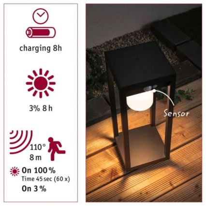 Paulmann 94573 - LED/5,5W IP44 Solcellslampa med en sensor MARISOL 3,7V