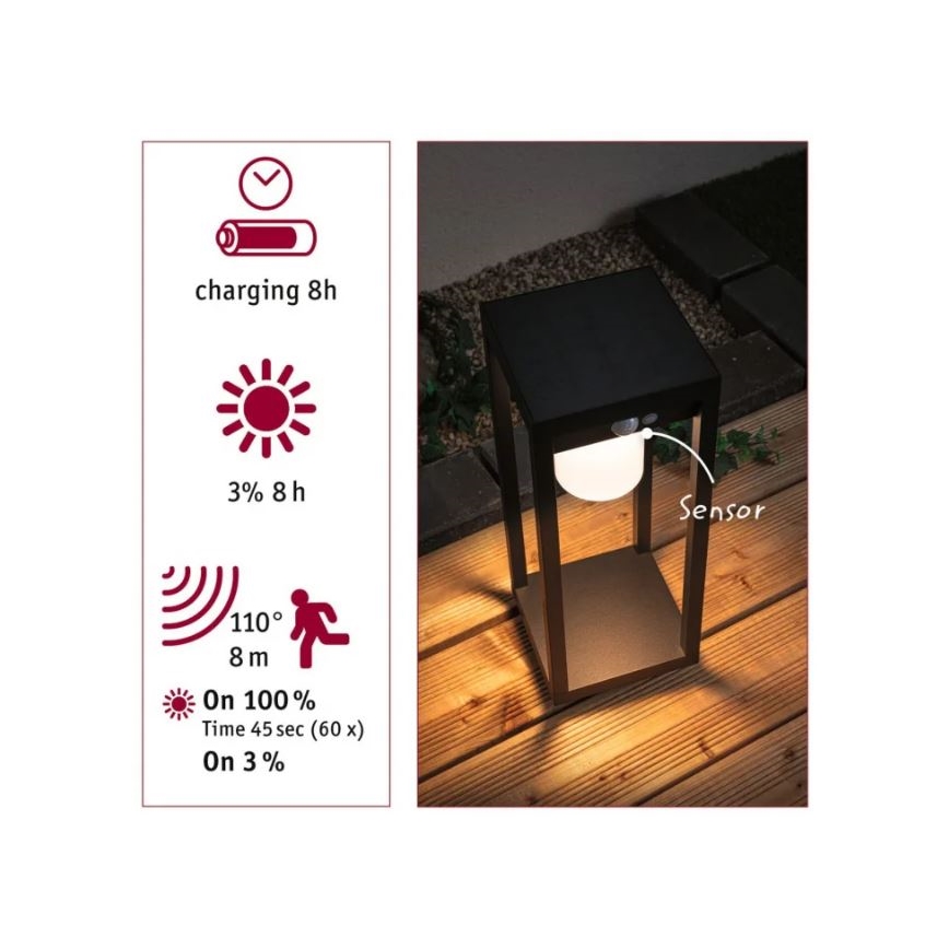 Paulmann 94573 - LED/5,5W IP44 Solcellslampa med en sensor MARISOL 3,7V