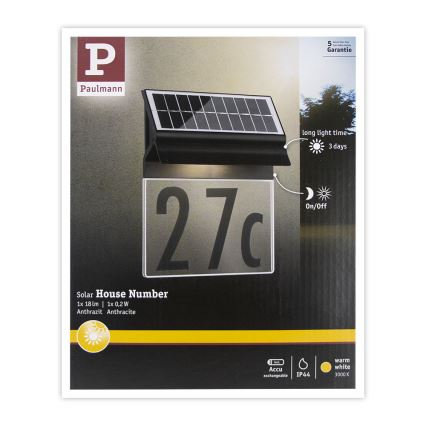 Paulmann 94694 - LED/0,2W IP44 Solar house number NEDA 3,7V