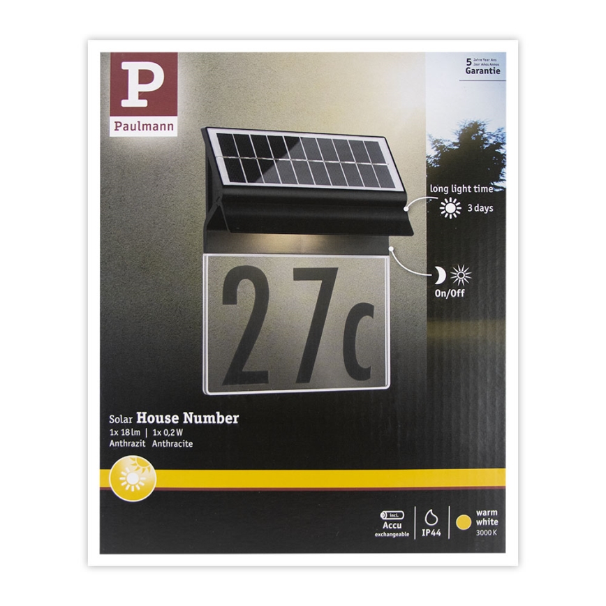 Paulmann 94694 - LED/0,2W IP44 Solar house number NEDA 3,7V