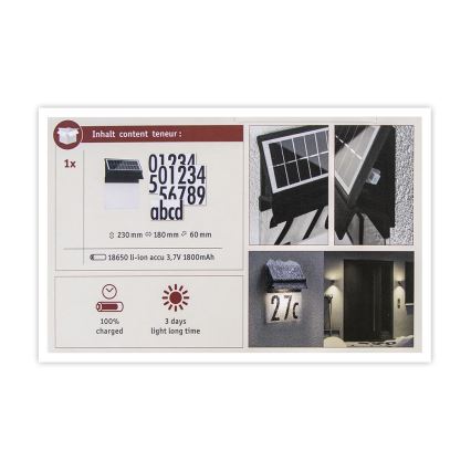 Paulmann 94694 - LED/0,2W IP44 Solar house number NEDA 3,7V