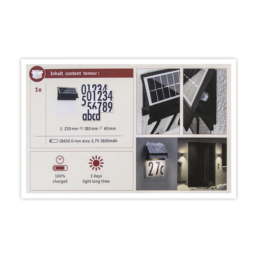 Paulmann 94694 - LED/0,2W IP44 Solar house number NEDA 3,7V