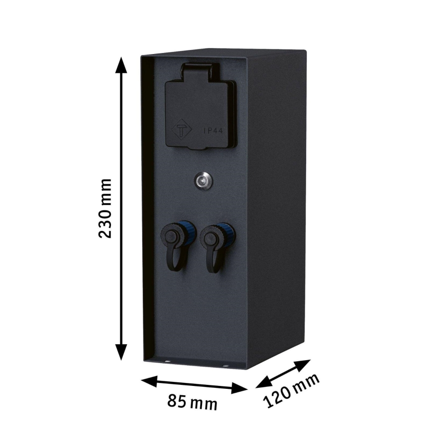 Paulmann 94701 -Kolumn med eluttag för utomhusbruk med skymningssensor RIO 2Z SCHUKO 230V IP44