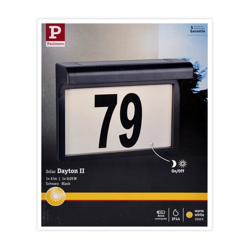 Paulmann 95388 - LED/0,05W IP44 Sollampa Husnummer med sensor DAYTON 4,8V