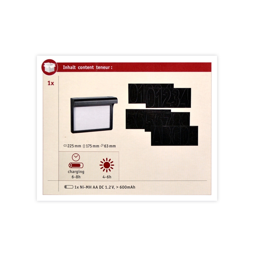Paulmann 95388 - LED/0,05W IP44 Sollampa Husnummer med sensor DAYTON 4,8V