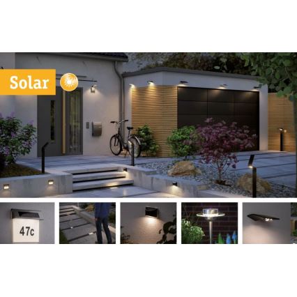 Paulmann 95393 - LED/4W IP44 Dimbar solcellsvägglampa med sensor SOLVEIG 3,7V