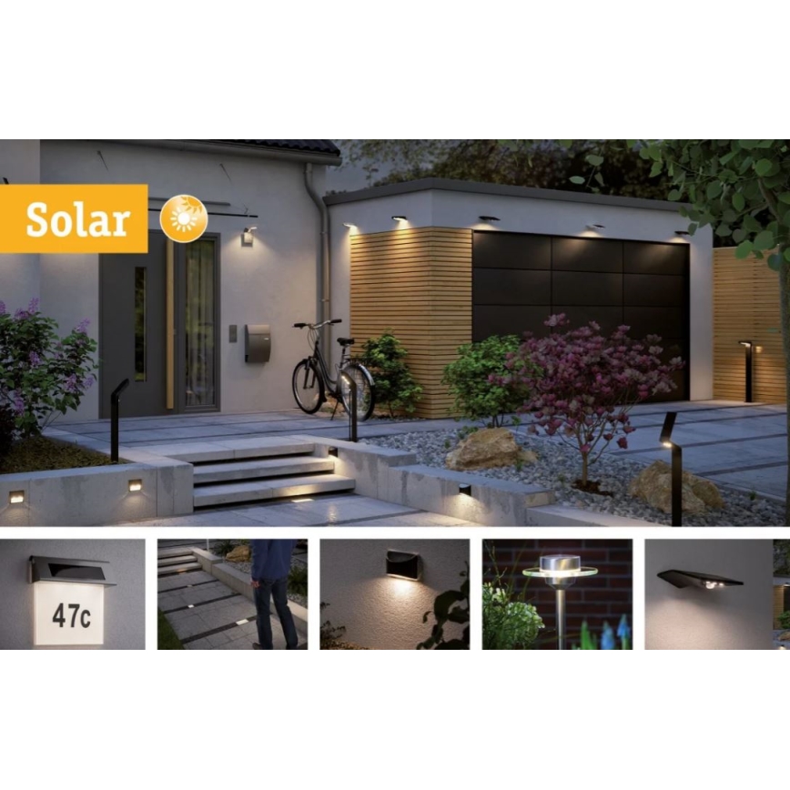 Paulmann 95393 - LED/4W IP44 Dimbar solcellsvägglampa med sensor SOLVEIG 3,7V