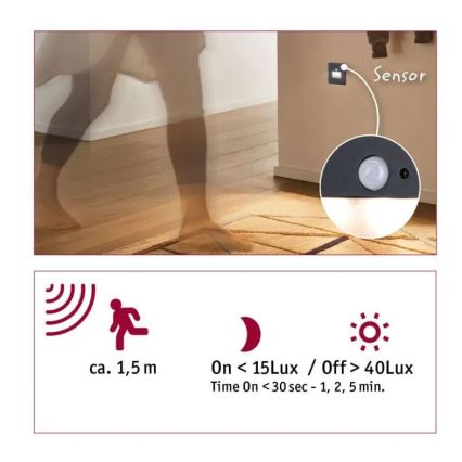 Paulmann  93135 - LED/1,2W Trappbelysning med sensor EDGE 230V svart